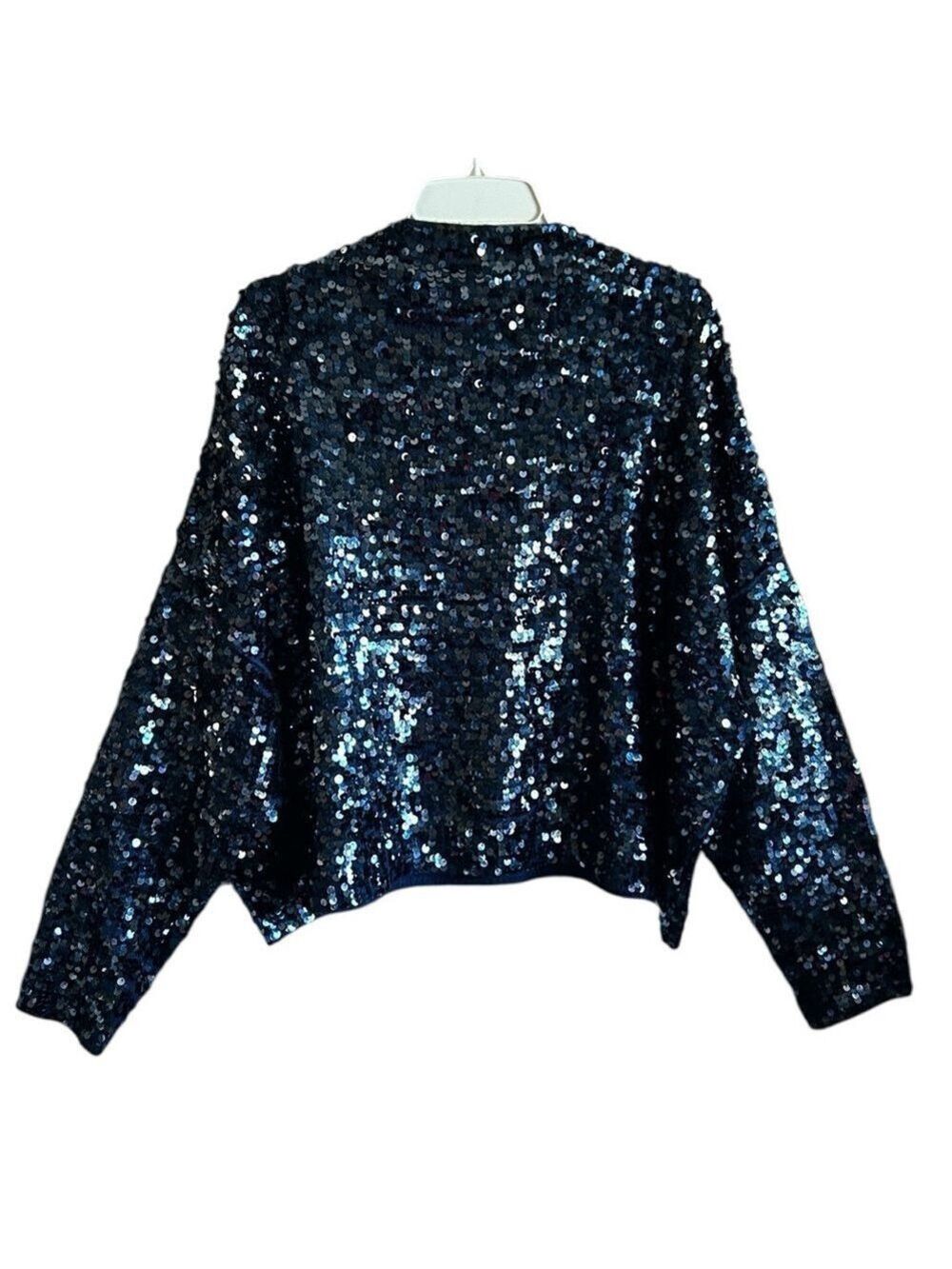 Anthropologie Pilcro Alani Mock Neck Navy Cashmere Sweater Sequin Edition XL - Picture 3 of 8